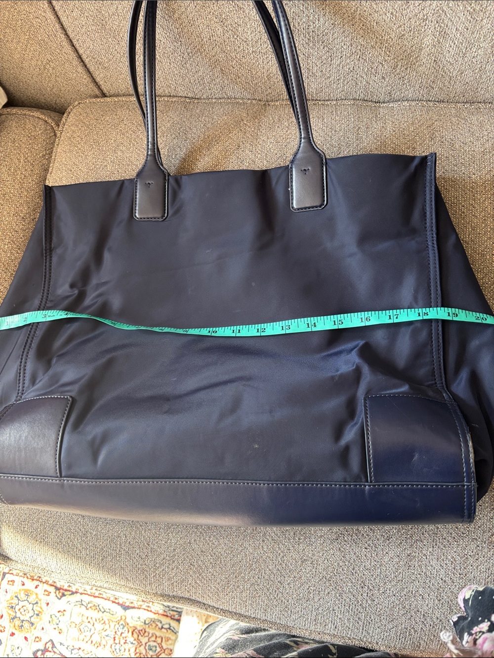 Tory Burch Navy Logo Nylon Tote - Picture 9 of 10